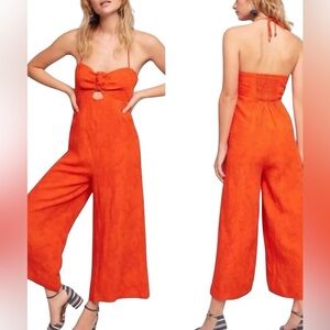 Anthropologie Elevenses Tropicale Wide Leg Jumpsuit Orange Size 12